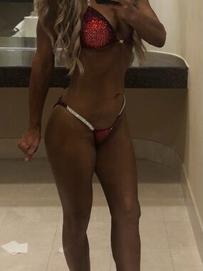 Red Crystal Bikini Set with Rhinestone Straps